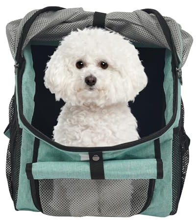 2-In-1 Hundekorb für Fahrrad, Faltbarer Hundefahrradkorb Vorne mit 5-Punkt-Schnallen, 3-Fach-Netz, obere Klappe, Haustier-Reisetasche, Hunderucksack für Katzen & kleine Hunde, Blau