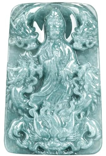 YBGCRD Collar de jade para hombre, jadeíta natural de agua azul, diosa de dragón divino de la misericordia, placa de dragón, colgante de jade de hielo, joyería de moda de alta calidad, dale un regalo