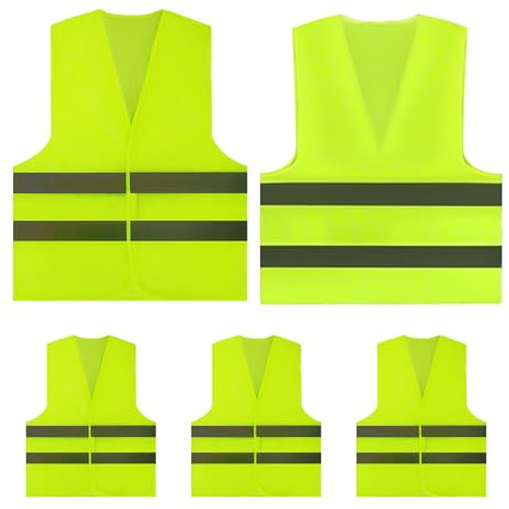 Vexnaro 5 Piezas Chalecos Reflectantes de Alta Visibilidad, Chaleco Fluorescente Unisex, Chalecos de Seguridad para Coche y Trabajo, para Conductores, Trabajadores y Limpieza,Accesorios para el Coche