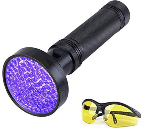 Fictory UV Taschenlampe Schwarzlicht, 100 LED Haustier Urin Detektor für Hund Katze Flecken, mit UV Sonnenbrille, Handlampe, Schwarz