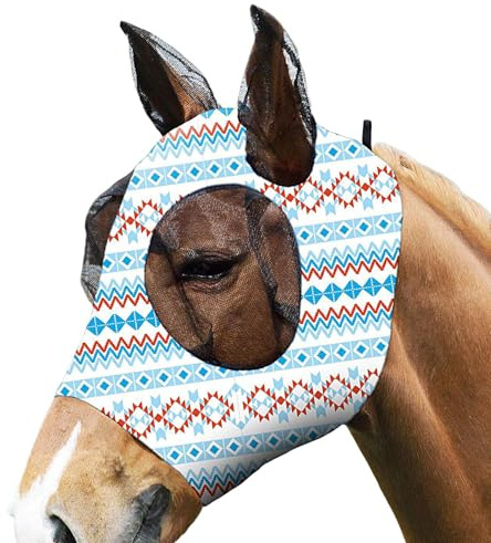 Générique Maschera anti-mosche cavallo con orecchie, taglia M/L – tessuto + 40 + K080 traspirante, grandi aperture per occhi e criniera, protezione UV anti-zanzare anti-nodi, 75 g/85 G