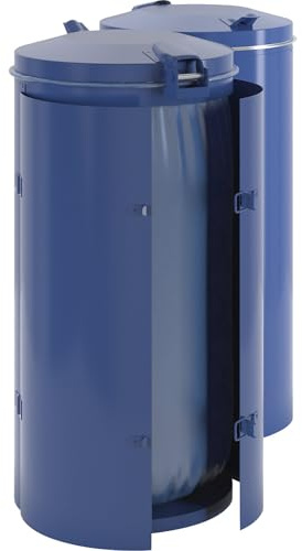 VAR | Stahlblech-AbfallsaMMler | für Volumen 120 L | mit Doppelflügeltür | Blau mit Metalldeckel
