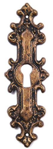Gründerzeit Möbelgriff Schlüsselschild aus Messing antik Patina (9012/B6.01)