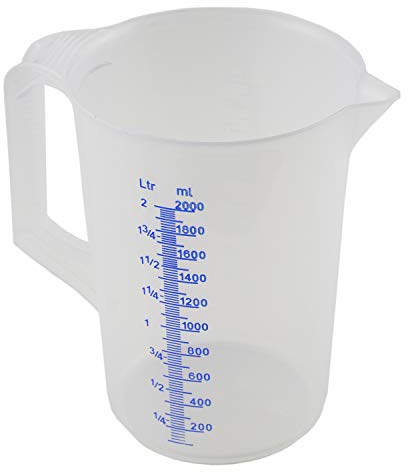 PIAZZA - Caraffa Graduata Professionale in Plastica con Manico Chiuso, Capacità 2L, Brocca per Acqua e Liquidi Alimentari - Misurino Graduato per Pesare Alimenti con Bilancia da Cucina, Made in Italy