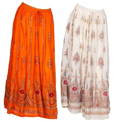 JOTW Indische lange Röcke mit Pailletten und gestickten Designs, 2 Stück (IND#9603)