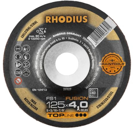 RHODIUS TOPline FS1 FUSION Schruppscheibe 125 x 4,0 x 22,23 mm K40 INOX 10 Stk