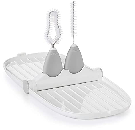 OXO Tot Breast Pump Parts Compact Drying Rack with Detail Brushes, Gray, 2 Piece Set