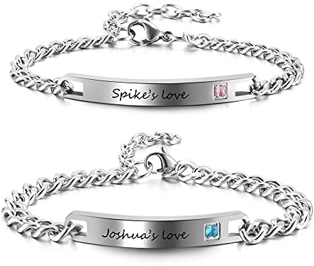 Zysta Personalisierte Pärchen Armband mit Gravur Damen Herren Partnerarmbänder Paar Armkette mit Strass für Geschenke