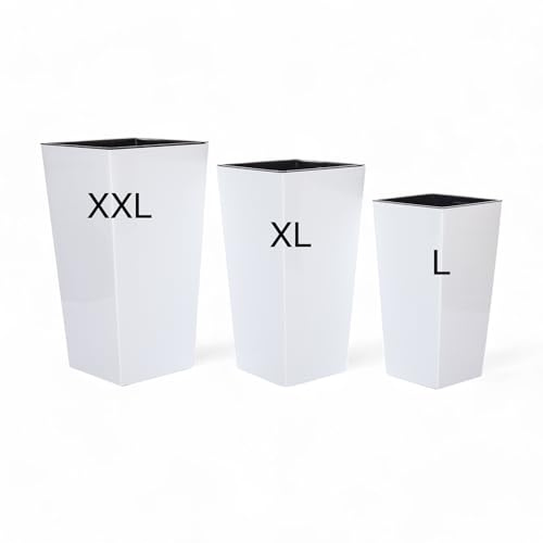 MELTOM Blumenkübel Set 3 Größen Weiß Hochglanz Eckig Pflanzkübel Blumentopf Top