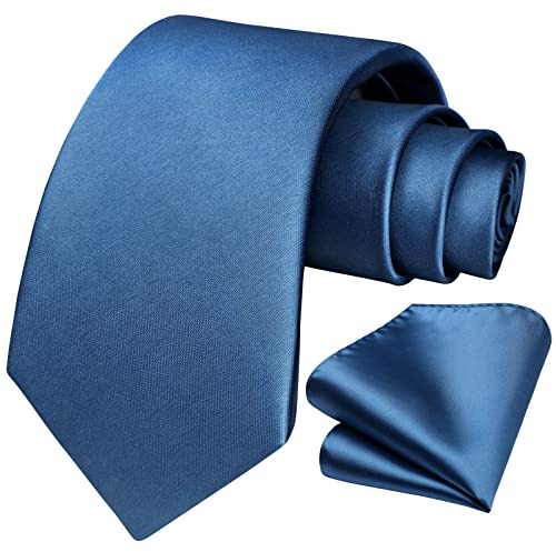HISDERN Krawatte Extra lange Einfarbig Blau Herren Krawatte Taschentuch Business Party Einfarbig Krawatten Elegant Hochzeit Krawatte & Einstecktuch Set