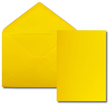 FarbenFroh by GUSTAV NEUSER 25 Stück Karte mit Umschlag Set - Einzel-Karten Din A5-14,8 x 21 cm gelb mit Brief-Umschlägen Din C5-15,4 x 22 cm gelb - Nassklebung