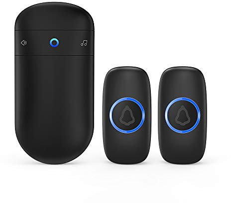 SECRUI Wireless Doorbell, Waterproof Battery Operated Door Bells 1000 Foot Long Range with 5 Volume Levels 52 Chimes Doorbells LED Light Easy Install for Home with 2 Push Buttons and 1 Receiver-Black