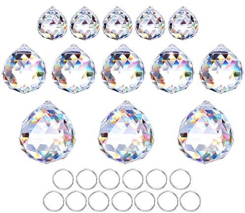 Crystalsuncatcher 20 mm/30 mm/40 mm klare Kristallkugel-Prismen, Kronleuchter, Lampen, Tropfen, hängende Prismen, Teile, Sonnenfänger, Regenbogen-Maker, Heimdekoration, 13 Stück
