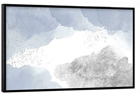 artboxONE Poster mit schwarzem Rahmen 75x50 cm Abstrakt Sparkling Watercolour Clouds - Blue Silver - Bild Silber