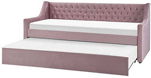 Beliani Platzsparendes Tagesbett Samtstoff rosa 90 x 200 cm mit Lattenrost Montargis