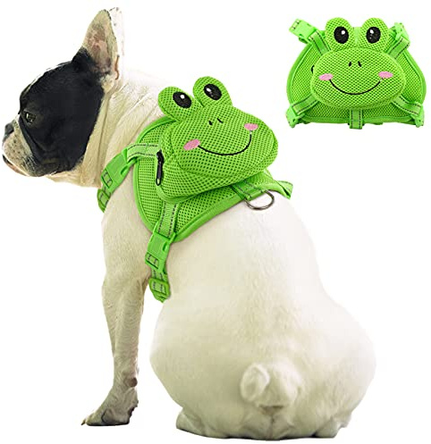 IDOMIK Dog Backpack Harness, No-Pull Dog Backpack with D-Ring,Frog,S