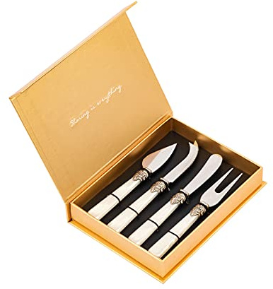 CATHYLIN 4-Piece Cheese Knive Set With Gift Box Stainless Steel Knife With Pearl Handle,Suitable For Parties And Festivalsfor Charcuterie Boards Accessories (White)