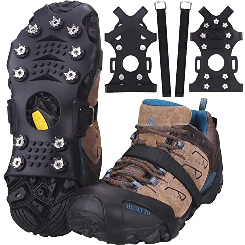 JOOLESER Schuhspikes,Schuhkrallen,Steigeisen grödel für Bergschuhe,Spikes für Schuhe,Eisspikes Schneeketten Schuhe,mit 11 Edelstahl Zähne Spike für Schuhe Winter (M)