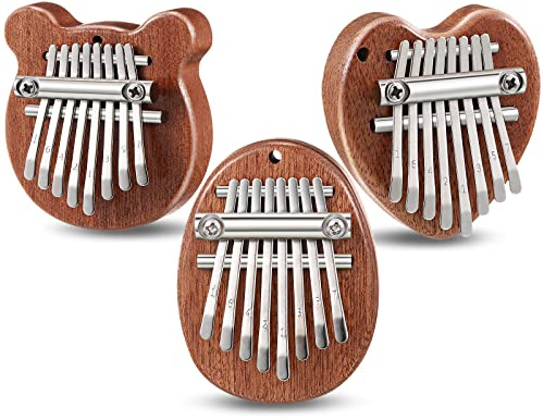 3 Pack Mini Thumb Piano 8 Key Finger Thumb Piano Small Heart Oval Bear Kalimba Mini Hand Musical Instruments Gifts for Kids Adults Beginners Christmas Birthday Party(2.7 Inch)