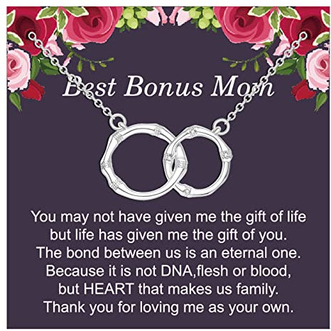 Bonus Mutter Geschenke Beste Bonus Mama Halskette Stiefmutter Geschenke von Tochter ineinandergreifende Kreis Halskette für Frauen, Sonstiges, Autre