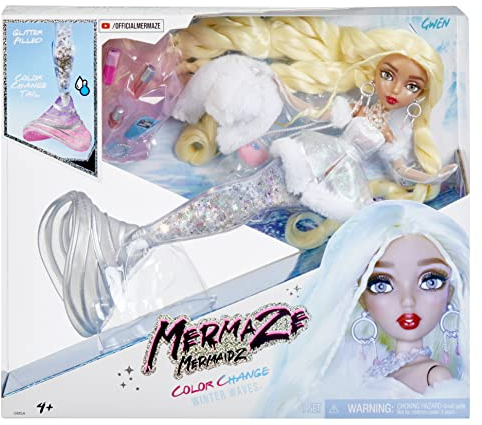 Mermaze Mermaidz Winter Waves - Gwen - Meerjungfrauen-Puppe, Flosse mit Farbwechsel, Schwanz mit Glitzerfüllung und Accessoires - Für Kinder und Sammler ab 4 Jahren