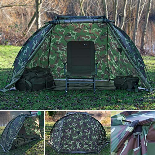 1-2 Mann Camo DPM Karpfen-Angelzelt Bivvy Shelter | Schneller Aufbau und geringes Gewicht mit abnehmbarer Bodenplane