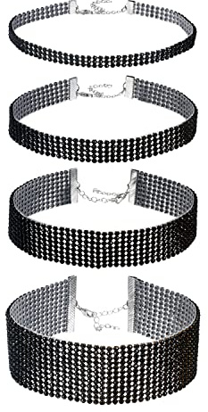 JewelryWe Schmuck 4 PCS Set Damen Halsband, Elegant Strass Choker Halsketten Farbig Transparent Harz Plastik Halsschmuck
