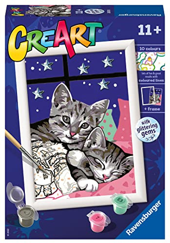 Ravensburger - CreArt E Serie: Süße Kätzchen, Malen nach Zahlen, enthält eine vorgedruckte Tafel, Pinsel, Farben und Zubehör, kreatives Spiel für Kinder ab 11 Jahren
