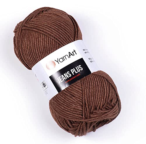 4 bolas (madeja) YarnArt Jeans Plus Hilo, 55% algodón 45% poliacrílico, cada madeja 100 g (3,52 oz), 160 m (175 yardas), peso del hilo: 4: Worsted-Aran, (70 - marrón oscuro)