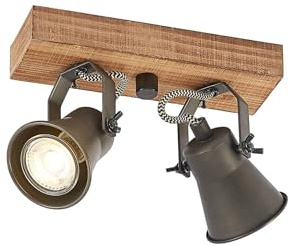 Lindby Strahler Grandesa (Retro, Vintage Antik) aus Holz (2 flammig GU10) - Deckenleuchte Deckenspot Spot Lampe Deckenlamoe Wohnzimmerleuchte