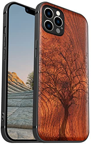 Carveit Coque magnétique pour iPhone 12 ProMax [Personnalisé Rosé] [Gravure Laser Bois] Coque de téléphone Antichoc Compatible Magsafe avec 12ProMax Coque Bois (Arbre feuillu)