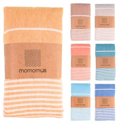 MOMOMUS Toalla de Playa Grande de Algodón 210x240 cm, Fouta XXL, Mostaza