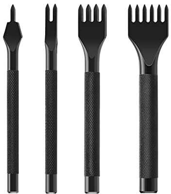 Ldirect Herramienta de manualidades de cuero de 1/2/4/6 puntas, agujeros de costura de cordones, kits de manualidades de cuero (3 mm), color negro