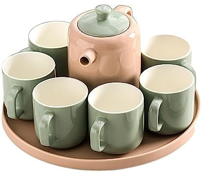 Fruchtsaft Krug Wasser Tasse Tee-Set Haushalt Kreative Set Tasse Keramik Wasser Set Tee Tasse Wohnzimmer Familie Tasse Wasserkrug (Color : Roze)