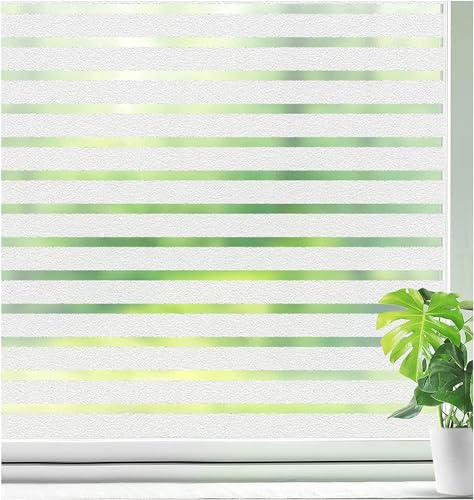 Qualsen Fensterfolie Blickdicht Fensterfolie Selbsthaftend Blickdicht Sichtschutzfolie Fenster Milchglasfolie Klebefolie Fenster Fensterfolie Sichtschutz Folie Anti-UV(30 x 200 cm, Frosted Stripe)