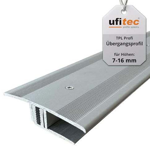 ufitec Profilsystem für Parkett- und Laminatböden - für Belagshöhen von 7-16 mm - viele Farben lieferbar (Übergangsprofil | 90 cm lang | 45 mm Breit, Silber)
