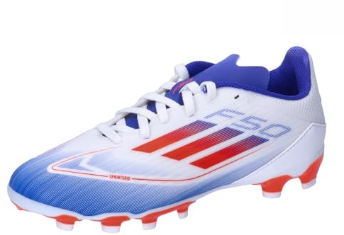 adidas Unisex F50 League fotbollsskor för barn flera markskor, Ftwr vit sol röd Lucid blå, 36 2/3 EU
