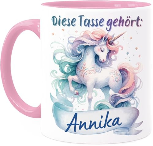 Tassenliebling® Einhorn Tasse personalisiert - Kindertasse mit Namen für Mädchen - Rosa - Einhorn Geschenke - Weihnachtstasse - Personalisierte Geschenke Kinder - Kinderbecher aus Keramik 330ml