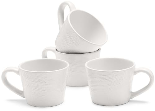 Navaris Linen Artisan Mug Set (4 Pieces) - Large Coffee Mug Set for 4 - Elegant Stoneware Drinkware for Home Kitchen - 350 ml (11.8 oz) Mugs - Linen White