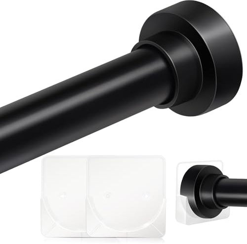 Tension Curtain Rod 34-120In(3-10Ft) with 2 Rod Holders, No Drilling Never Rust Long Shower Curtain Rod, Adjustable Spring Curtain Rod for Large Window or Outdoor Patio, Stainless steel, Matte Black
