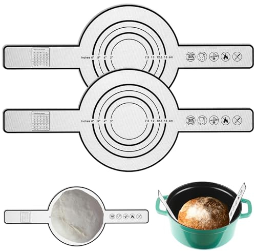 Tappetino da forno in silicone per forno olandese, 2 pezzi, riutilizzabile, facile da pulire, in silicone, con manici extra lunghi per riempire l'impasto, grigio