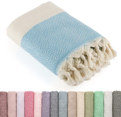LUCIDUS 100X180 Serviette de Plage, Serviette de hammam, Serviette de Sauna, Serviette de Bain, Couverture de Pique-Nique,% 100 Coton, pour Femmes et Hommes, Extra légère (Diamant Turquoise), LUCID001
