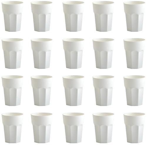 Engelland - 20 x Plastikbecher, Trinkbecher, Creme-Weiß, Pastellfarben, 400 ml, Eichstrich, bruchfest, stapelbar, Mehrweg, Kunststoff, wiederverwendbar, Party-Becher, Trink-Glas