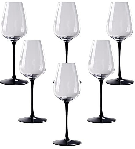 Duiaynke 6Pcs Crystal Wine Glasses Goblet Transparent Stemware for Wine Margarita Champagne Brandy (Black Stem)