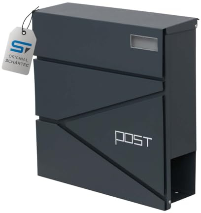 SCHARTEC® Design Briefkasten SPB-3 anthrazit mit Zeitungsfach modern & groß Wandbriefkasten Postkasten