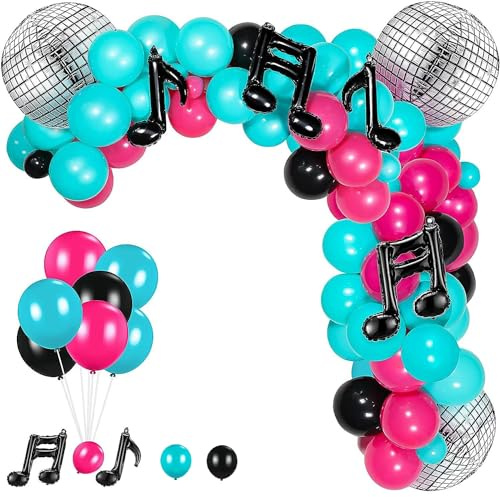 Disco Musik Thema Luftballons,Helium Luftballons Rosarot Schwarz Blau Geburtstag Ballons 80er 90er Disco Party Ballons für Karaoke Thema Band Musik Party DJ Kurz Video Deko