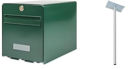 BURG-WÄCHTER Boîte aux Lettres Agréée La Poste, 1 Porte, 501 VE Favor, Vert, en Acier Galvanisé & Pied pour Boîte aux Lettres, 115 cm de Long, Acier Galvanisé