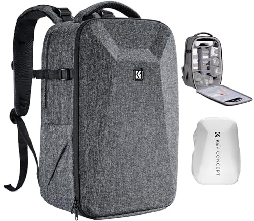 K&F CONCEPT Camera Backpack,Hardshell DSLR Photography Camera Bag Grey | 15-15.6 Inch Laptop Compartment Waterproof Camera Case Hard Shell Compatible with Canon/Nikon/Sony/Vlog/DJI Mavic Drone, B07