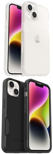 OtterBox iPhone 14 & 13 Prefix Clear Case with Glitter & Commuter Black Case Bundle