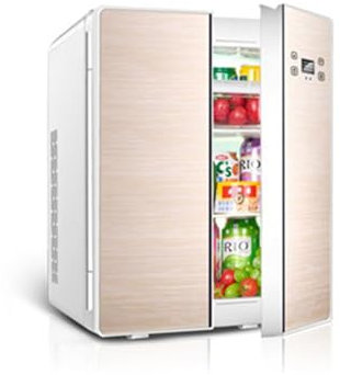 hxoity 25L Mini Fridge Table Top Refrigerator Portable Electric Reefer Food Warmer Heater & Beverage Drink Cooler For Home Travel Room Office Car Fridge AC/DC Powered(Gold,Smart)